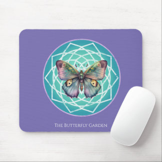 Purple Indigo Butterfly Mystical Mandala Turquoise Mouse Pad