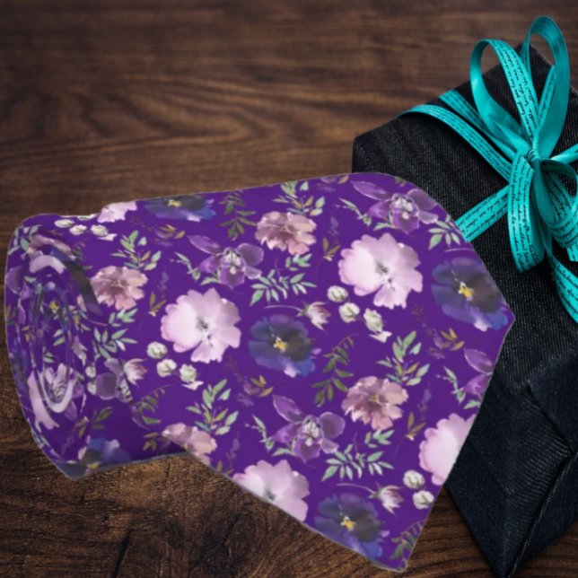 Purple Indigo Pattern Flowers Floral Neck Tie (Creator Uploaded)
