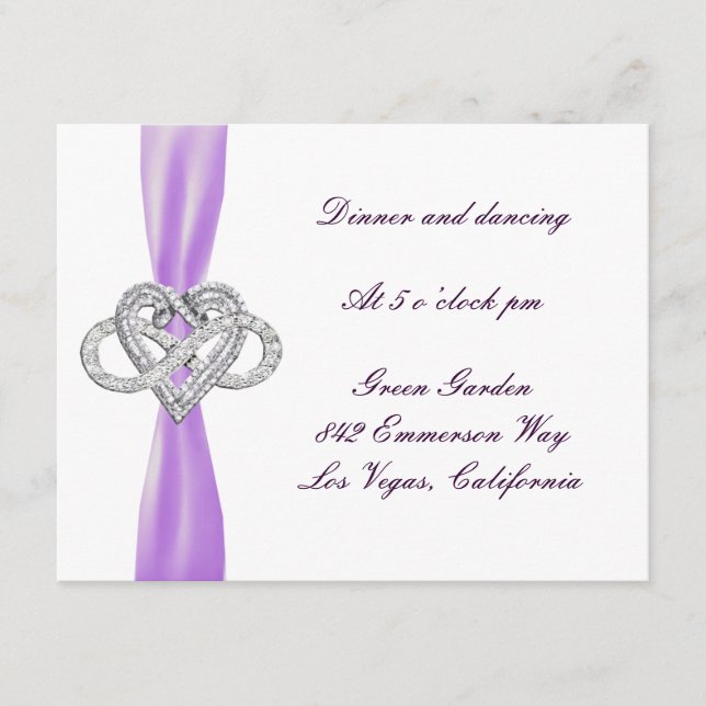 Purple Infinity Heart Wedding Reception Card (Front)