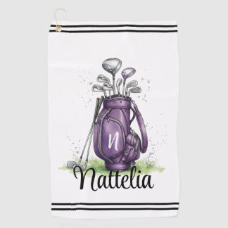 Purple Initial Name Monogram Golf Towel