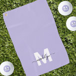 Purple Initial Name Monogram Golf Towel<br><div class="desc">Create Your Own Personalised Custom Light Purple Modern Script Name Monogram Golf Towel. This chic, feminine golf towel features a stylish monogram design with a flat white initial on a soft light purple background with a lavender or lilac hue and a classic black script name for a personalised touch. Printed...</div>