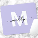Purple Initial Name Monogram Mouse Pad<br><div class="desc">Personalised Purple Initial Monogram Mouse Pad. Add a touch of elegance to your workspace with this stylish mouse pad. Featuring a soft purple background, a crisp white initial letter, and a sleek black script name, this design is perfect for anyone who loves a clean and modern yet bold look. Ideal...</div>