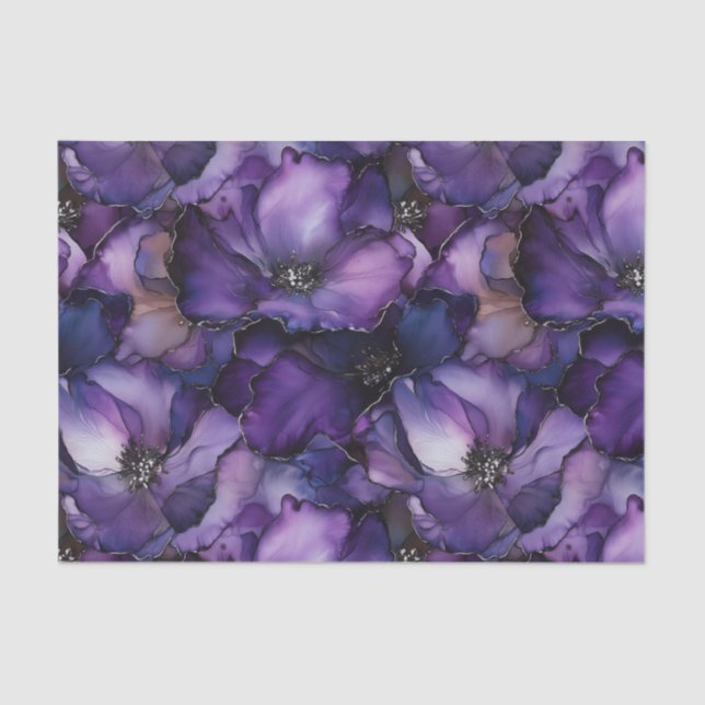 Purple Ink Flowers Decoupage Tissue Paper (Front)
