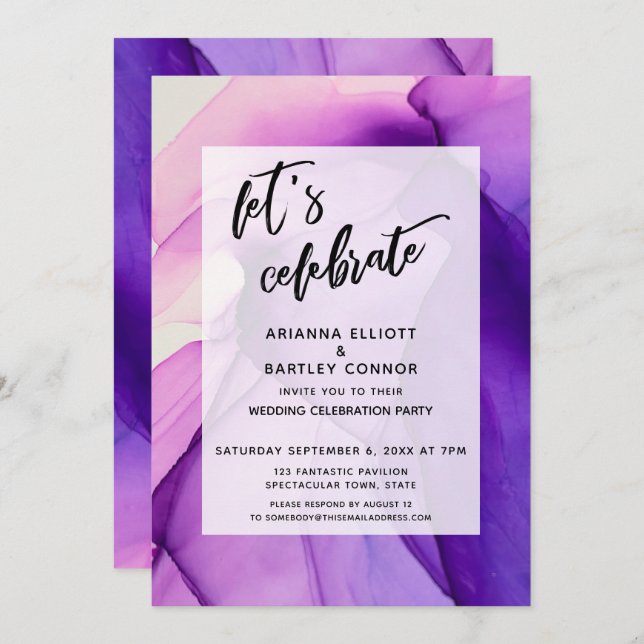 Purple Inks Let's Celebrate Wedding Reception Invitation (Front/Back)