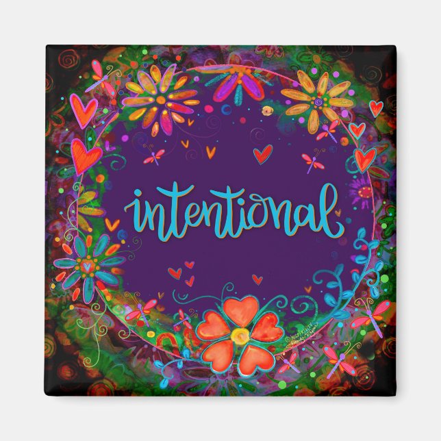 Purple Intentional Fun Floral Modern Inspirivity Magnet (Front)