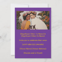 Purple interracial couple floral art with cat