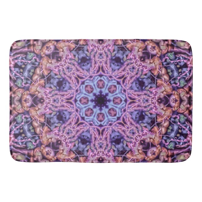 Purple Intricate Alien Kaleidoscopic Mandala Bath Mat (Front)