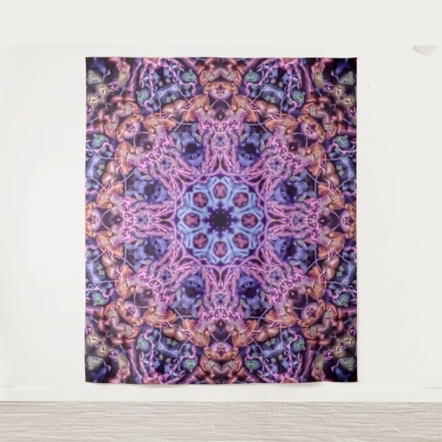 Purple Intricate Alien Kaleidoscopic Mandala Tapestry (Front)