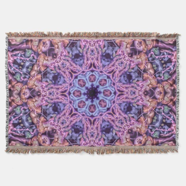 Purple Intricate Alien Kaleidoscopic Mandala Throw Blanket (Front)