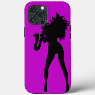 Purple iPhone Case with Saxophone Player Girl