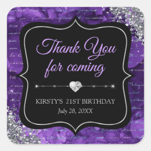Purple Iridescent Mermaid Letters Birthday Party Square Sticker