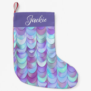 Purple Iridescent  Mermaid Scales Monogram  Small Christmas Stocking