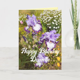 Purple Iris and Tabby Cat Flower Floral Card