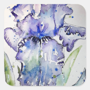 Purple Iris Art Watercolour Birthday Invitation Fa Square Sticker