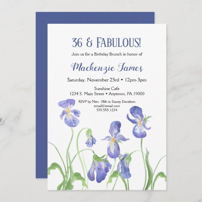 Purple Iris Birthday Invitation Floral Brunch (Front/Back)
