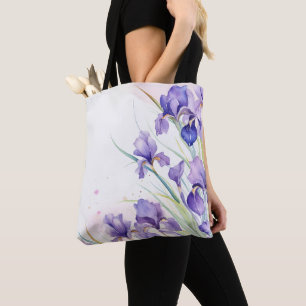 Purple Iris Border On White Tote Bag
