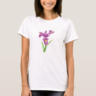 Purple Iris Botanical Floral Art T-Shirt