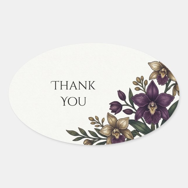Purple Iris Botanical Wedding Thank You Oval Sticker (Front)