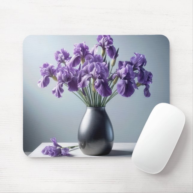 Purple Iris Bouquet In Pewter Vase Mouse Pad (With Mouse)