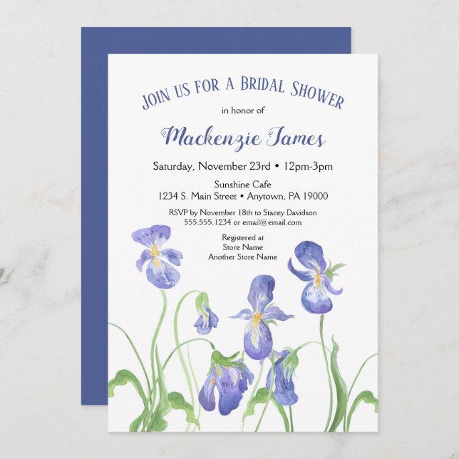 Purple Iris Bridal Shower Invitation Spring Floral (Front/Back)