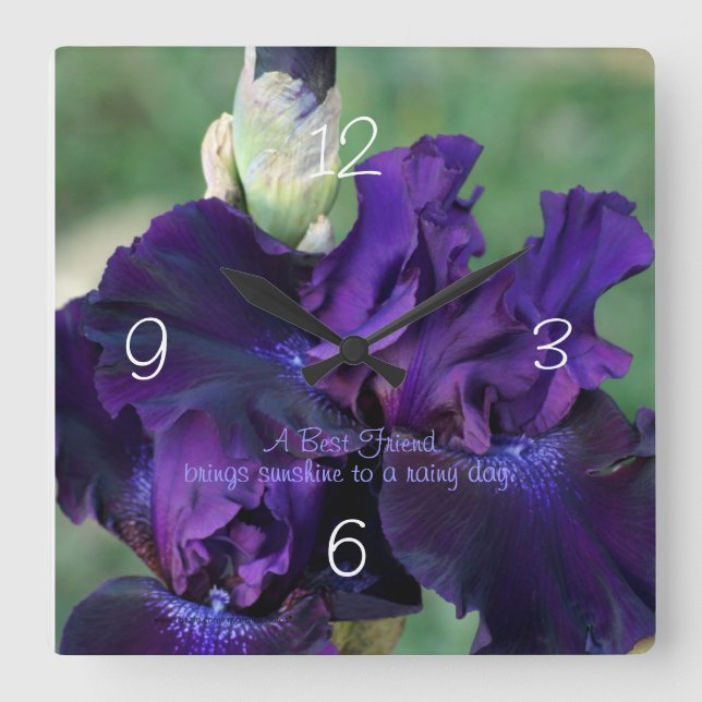 Purple Iris Clock- personalise Square Wall Clock (Front)