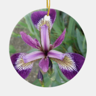 Purple Iris Custom Birthday Ceramic Tree Decoration