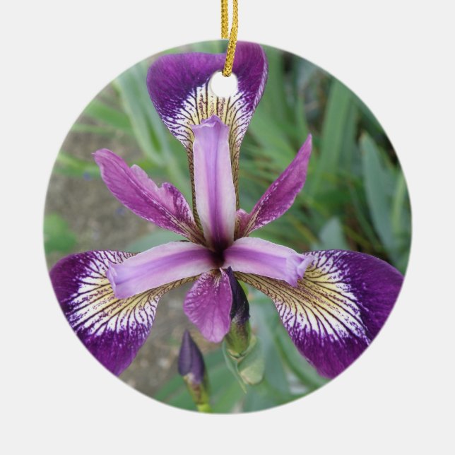 Purple Iris Custom Birthday Ceramic Tree Decoration (Front)