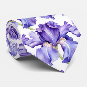 Purple Iris Floral Flower Faux Silk Neck Tie
