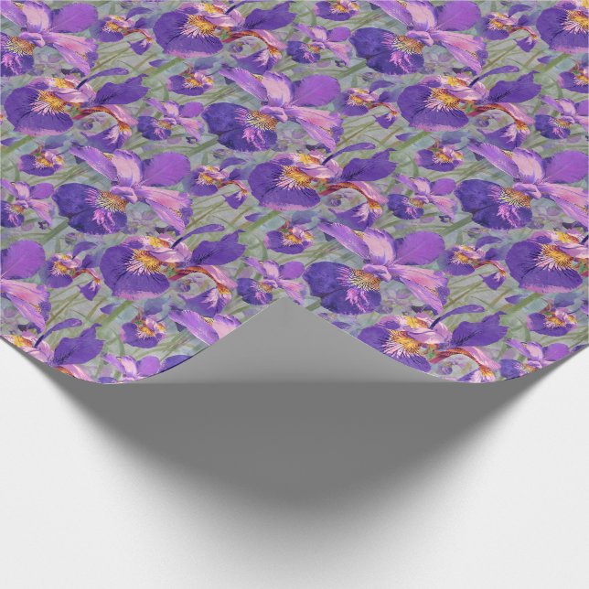 Purple Iris Floral Pattern Wrapping Paper (Corner)