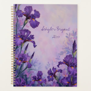Purple Iris Floral Spiral-Bound Planner Botanical