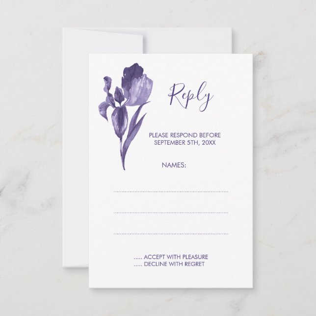 Purple Iris Floral Wedding Reply Cards (Front)