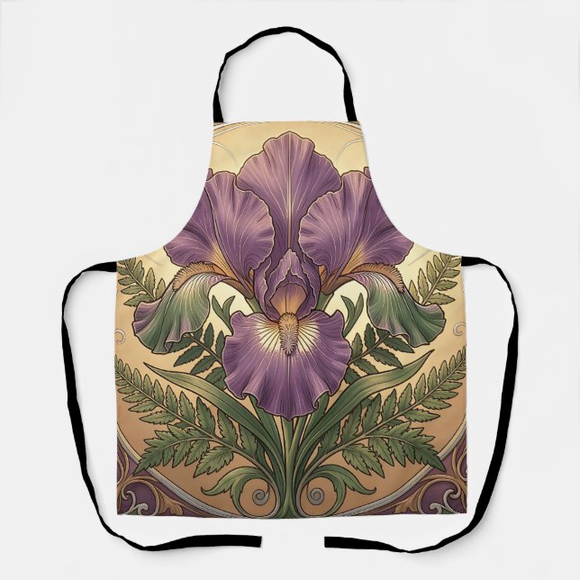 Purple Iris Flower Art Nouveau Ornate Frame Apron (Front)