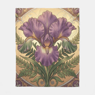 Purple Iris Flower Art Nouveau Ornate Frame Fleece Blanket