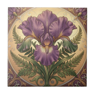 Purple Iris Flower Art Nouveau Ornate Frame Tile