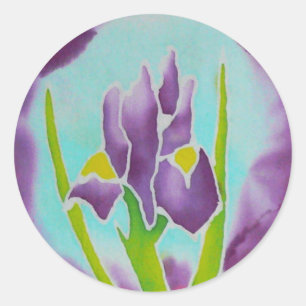 Purple Iris Flower Batik Art Classic Round Sticker