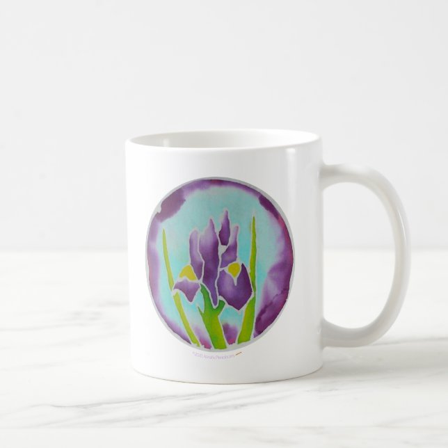 Purple Iris Flower Batik Art Coffee Mug (Right)