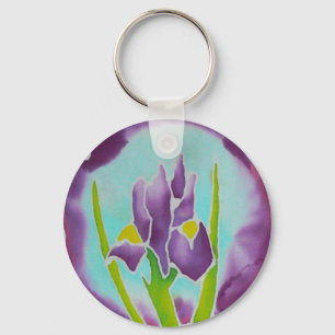 Purple Iris Flower Batik Art Key Ring