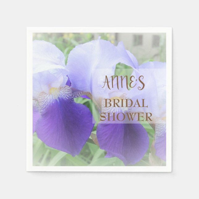 Purple Iris Flower Bridal Shower Paper Napkins (Front)