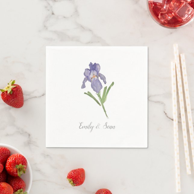 Purple Iris Flower Custom Wedding Monogram  Napkin (Insitu)
