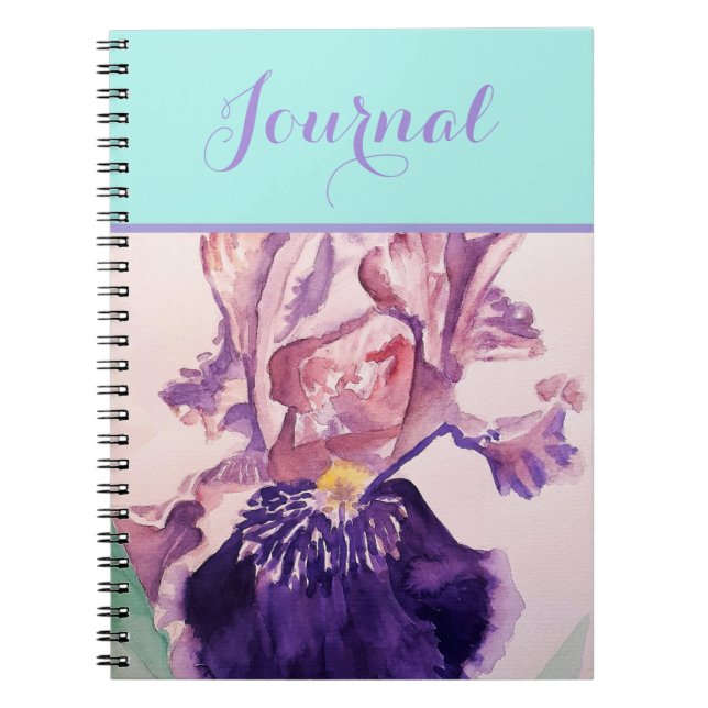 Purple Iris Flower floral Watercolor Notebook (Front)
