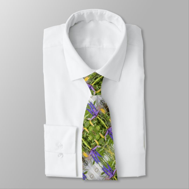 Purple Iris Flower Outdoor Garden Nature Photo Tie (Tied)