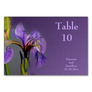 Purple Iris Flower Personalised Wedding  Table Number