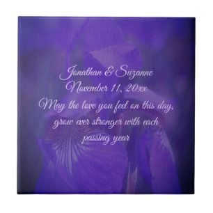 Purple Iris Flower Personalized Wedding Tile