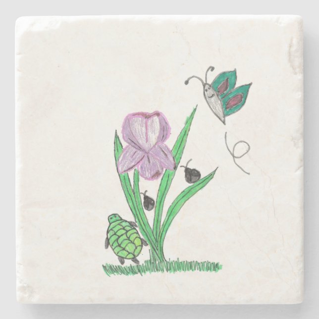 Purple Iris Flower  Stone Coaster (Front)
