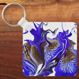 Purple Iris Flower Swirls Key Ring