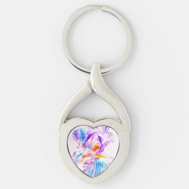 Purple iris Flower Wedding Favour Floral Flower Key Ring (Front)