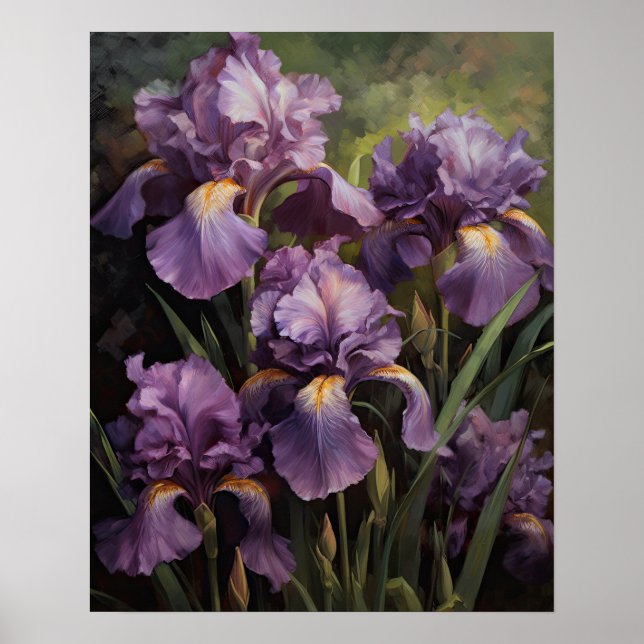 Purple Iris Flowers Art Print Poster (Front)