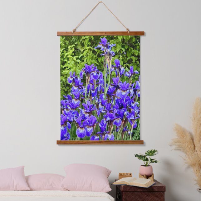 Purple Iris Flowers By The Sidewalk Hanging Tapestry (Bedroom)