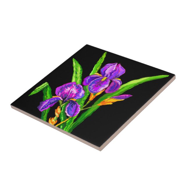 Purple Iris Flowers Ceramic Tile - Choose Colour (Side)