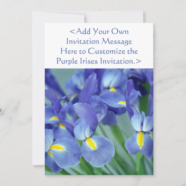 Purple Iris Flowers Custom Garden Invitation (Front)